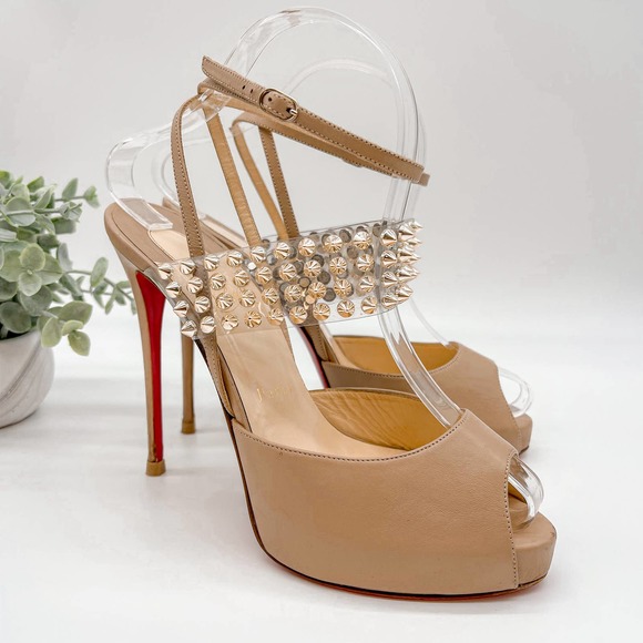 Christian Louboutin Shoes - Christian Louboutin Heels Platform Spike Nude Clear Peep Toe 120mm Pumps Shoes